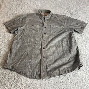 Woolrich Mens Large Gray Short Sleeve Button Down Cotton Chambray Shirt Pocket